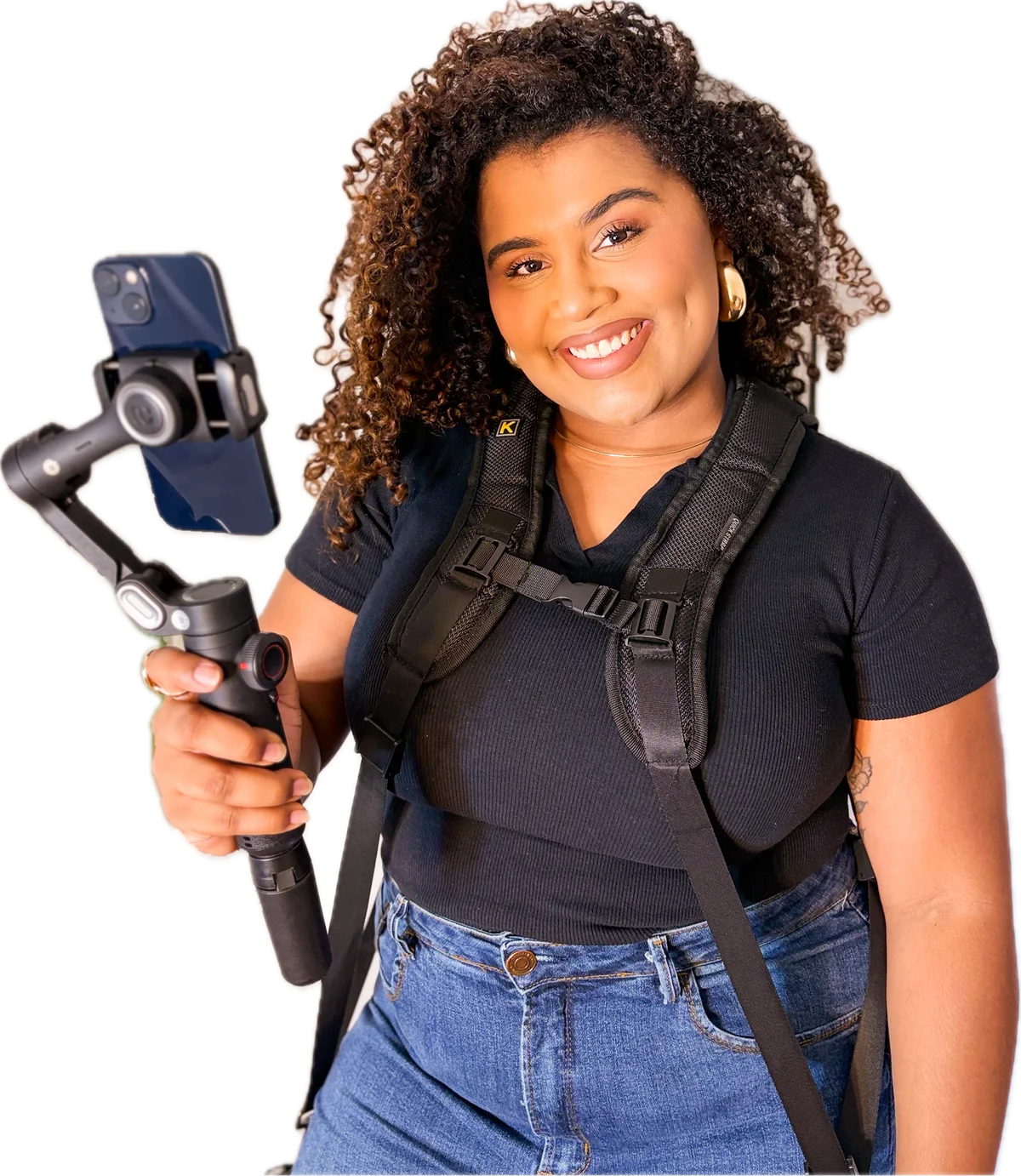 Estefani com equipamento gimbal